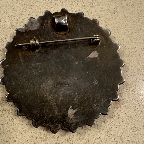 Turquoise and Black Native American Statement Brooch or pendant in Sterling - Picture 2 of 5